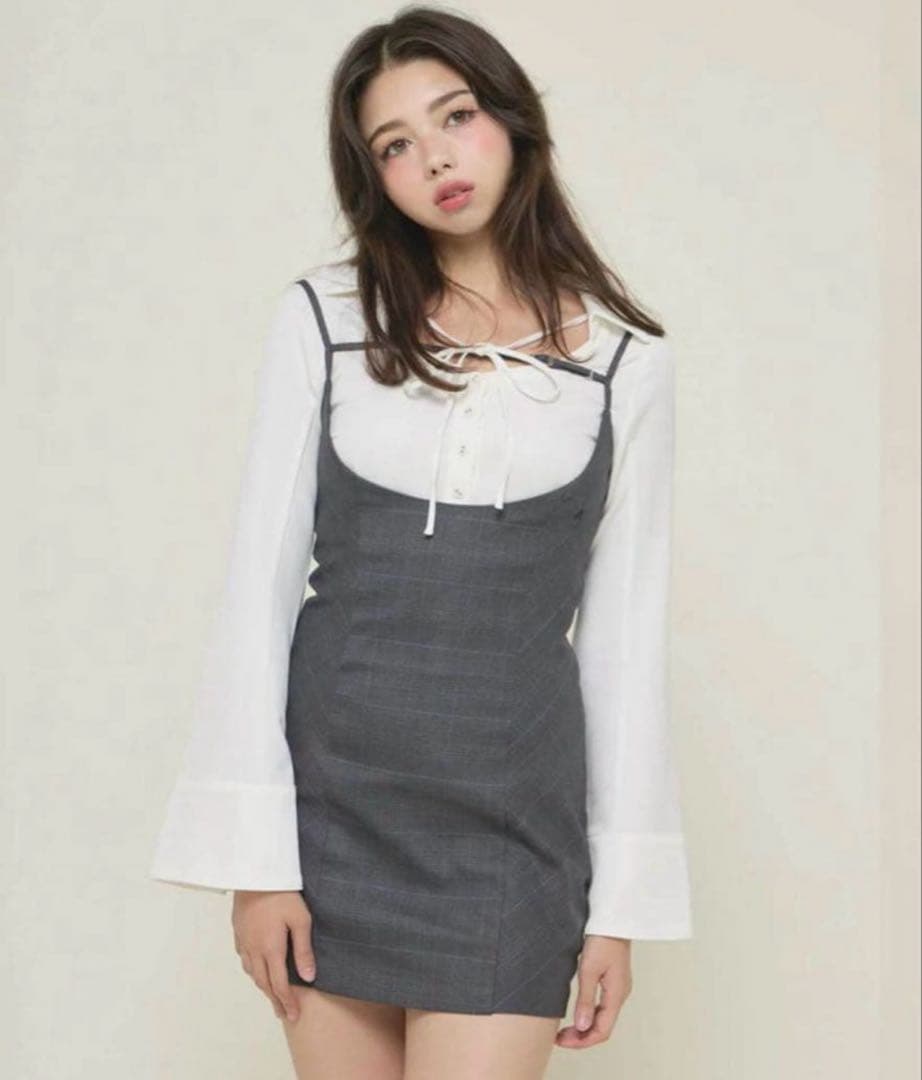 ワンピース ANDMARY Betty layered check dress gray