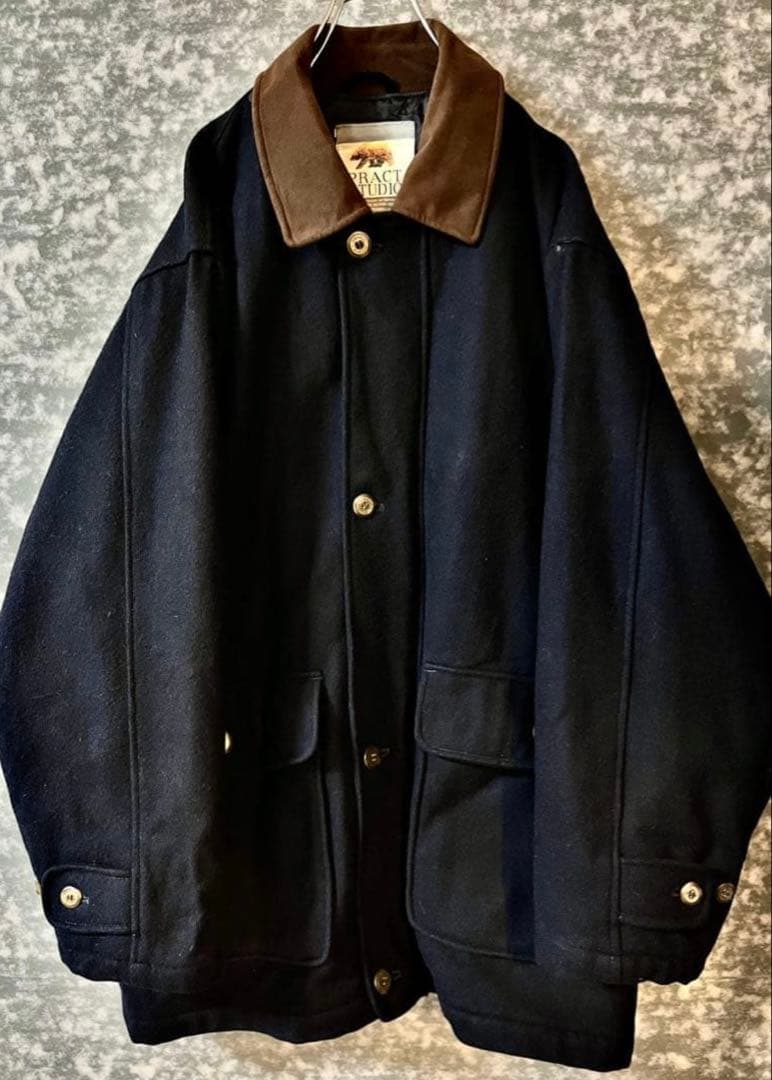 ビンテージ ウール ハンティングジャケット ネイビー 古着 カバーオール