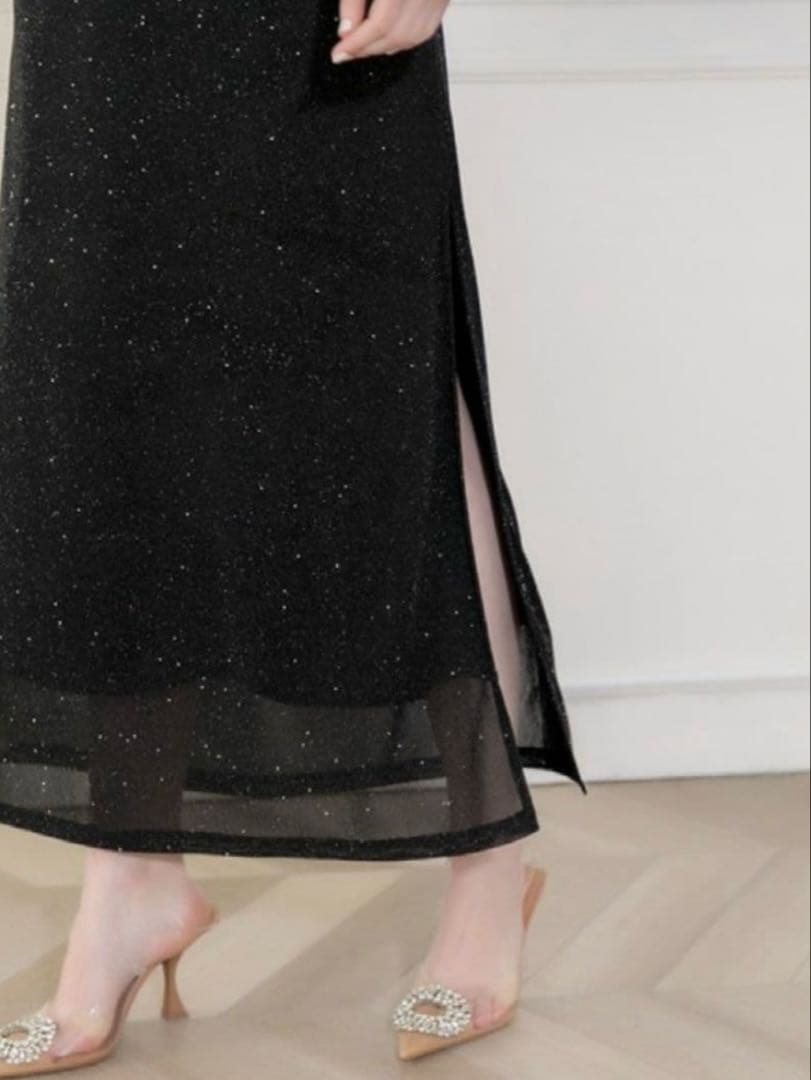 LEJA レースラメスリットロングワンピースドレス