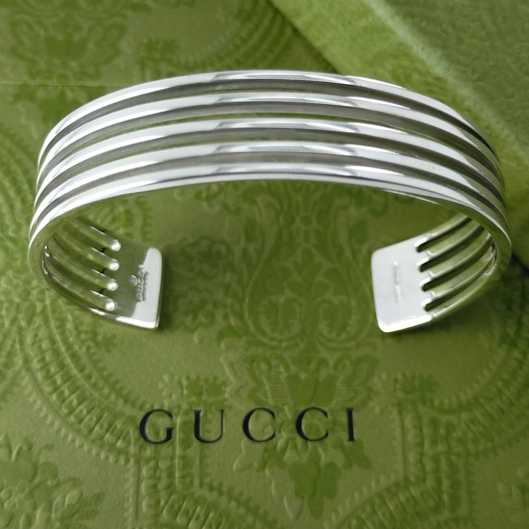 ★SALE★【GUCCI】5連　オープン　ライン　カフ　バングル　1424