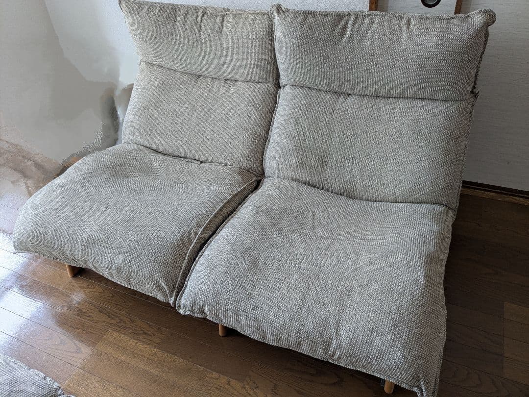 無印良品　ハイバックリクライニングソファ　ポリエステル平織　ベージュ