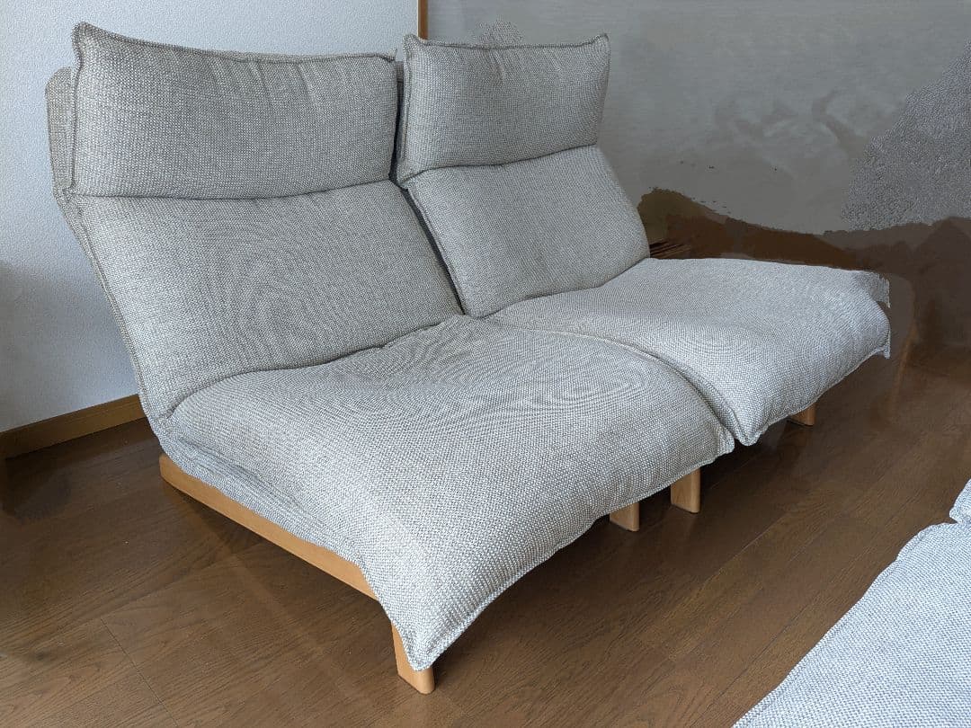 無印良品　ハイバックリクライニングソファ　ポリエステル平織　ベージュ