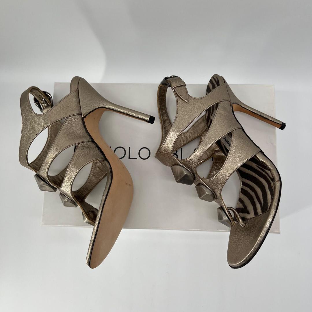 美品✨マノロブラニク ビジュー装飾付き サンダル ミュール ゼブラ 36