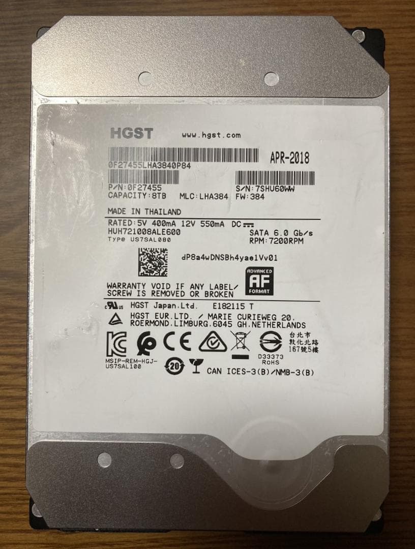内蔵型ハードディスクドライブ Hitachi/HGST HUH721008ALE600 3.5 HDD 8TB