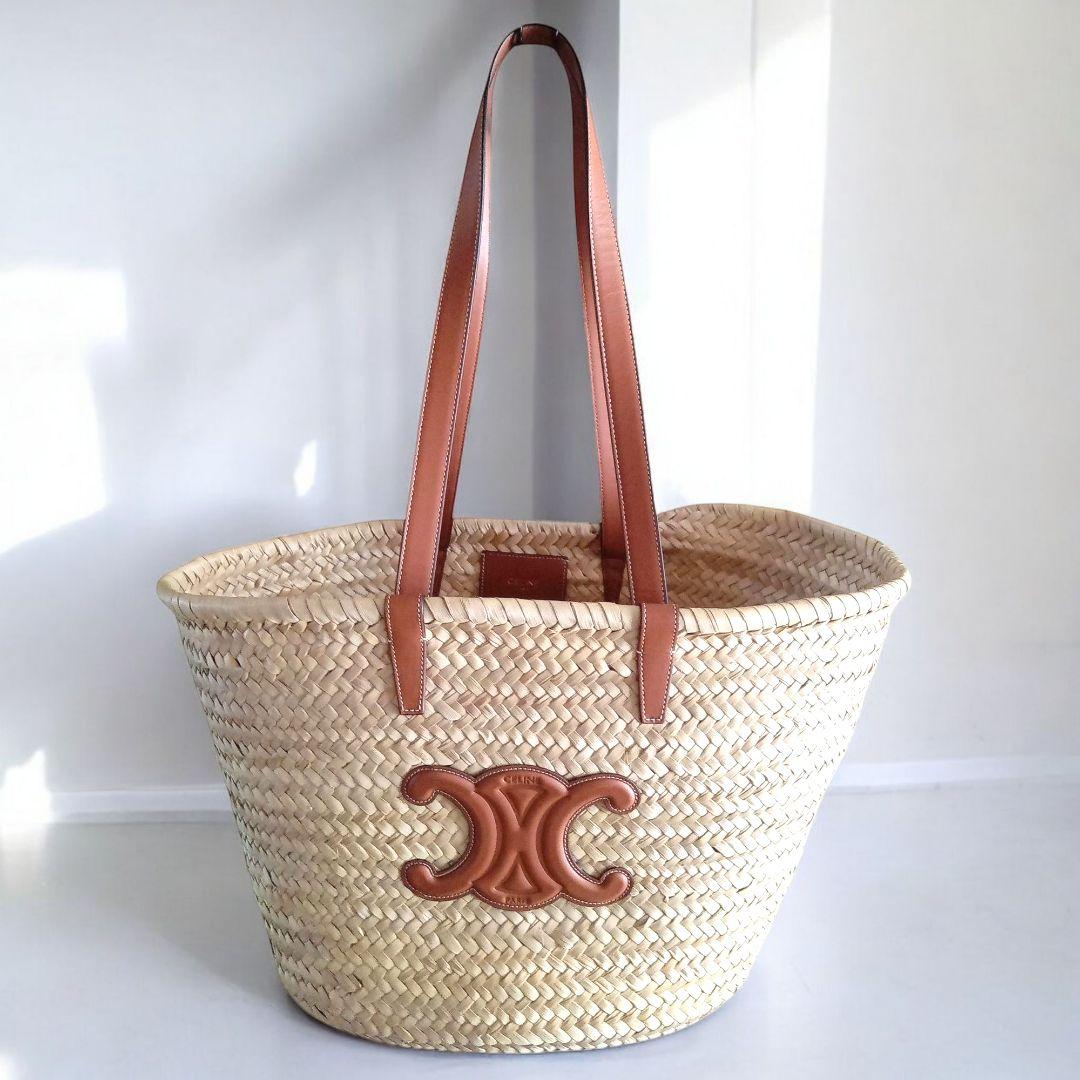 セリーヌ　カゴバッグ　ミディアム　ブラウン　トリオンフ(レザーのロゴパッチ)