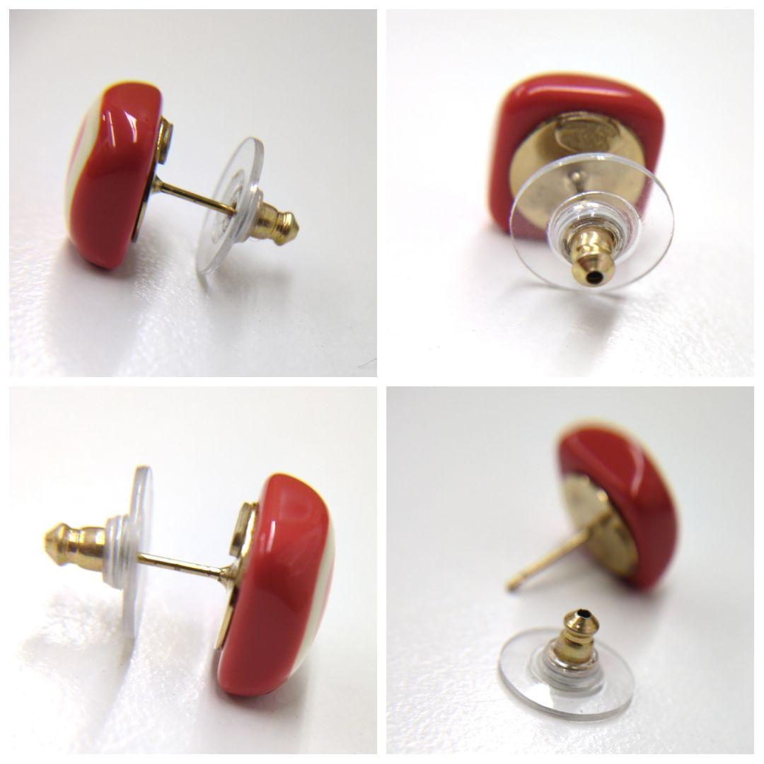 片耳　良好　良品　シャネル　赤×アイボリー×ピンク　ココマーク　ピアス　03P