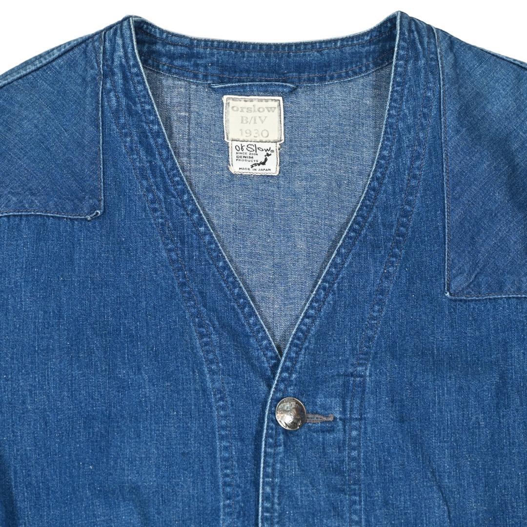 オアスロウ　エンジニアジャケット　ノーカラー　デニム　コンチョ　Sサイズ