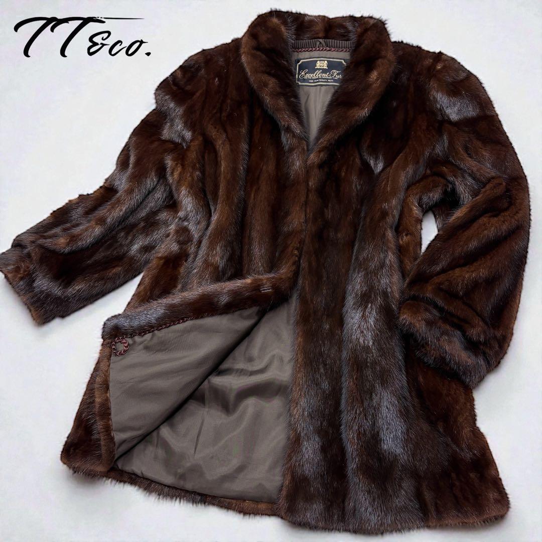 大きいサイズ　毛皮コート　ファーコート　ミンク　ブラウン　13号　XL　毛並み◎