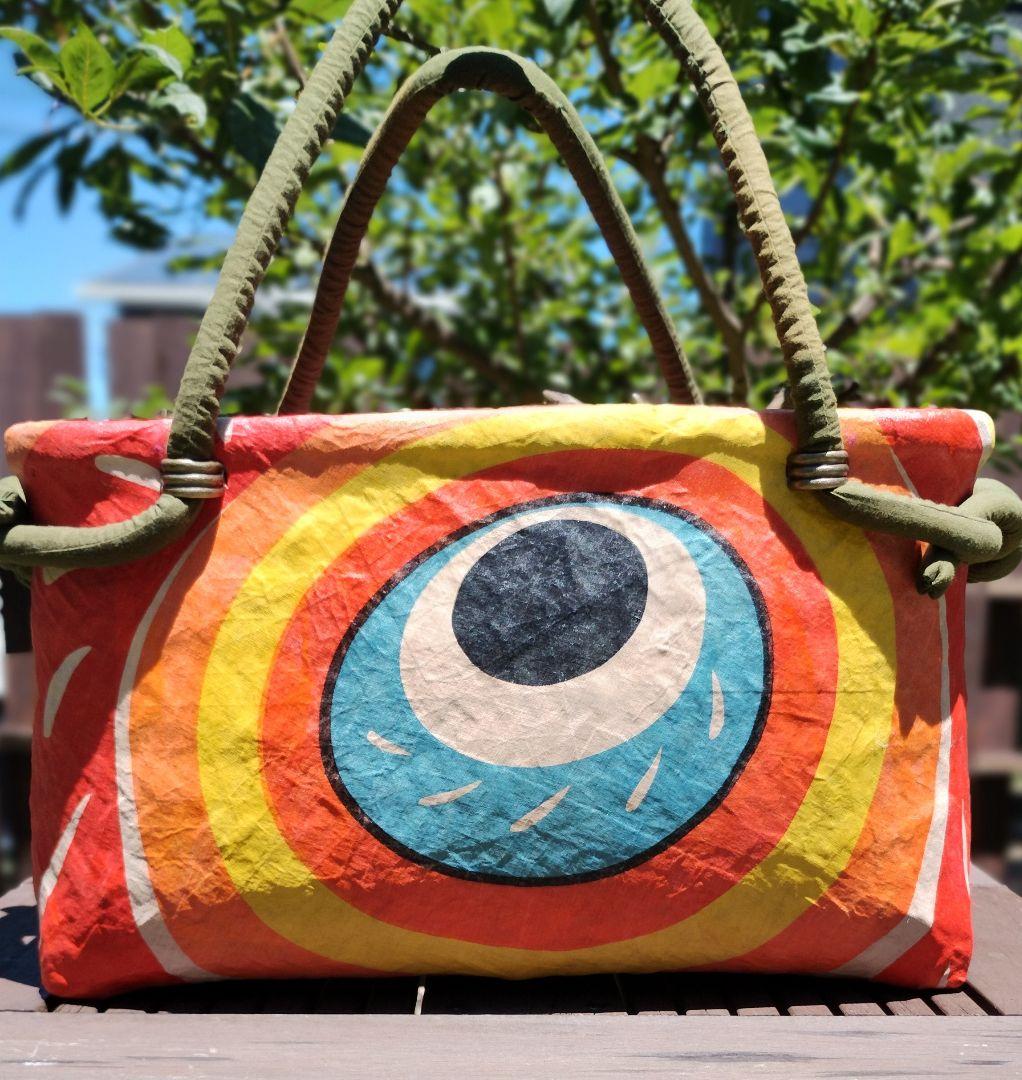 一閑張りバッグ（大）　鯉のぼり 幟旗　目　カラフル　草木染め　柿渋　ハンドメイド
