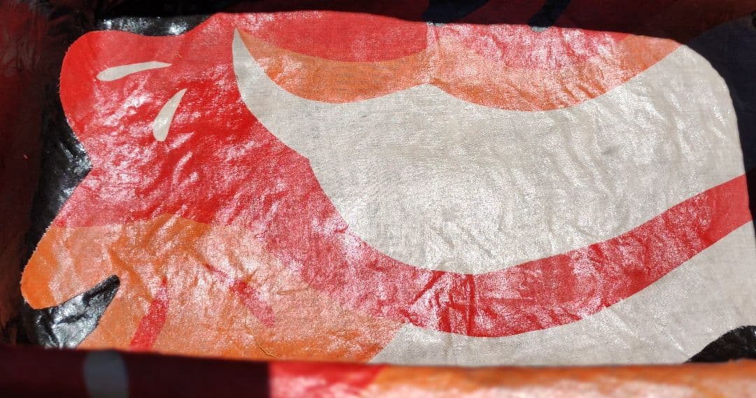 一閑張りバッグ（大）　鯉のぼり 幟旗　目　カラフル　草木染め　柿渋　ハンドメイド