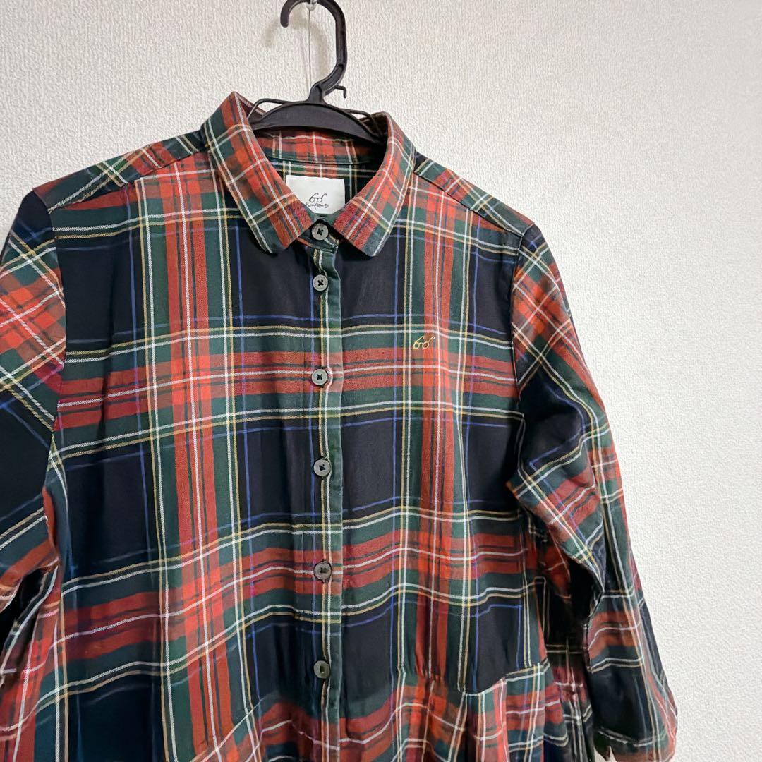 ワンピース ロング タータンチェック 赤 bonpon　フェリシモ pon LL