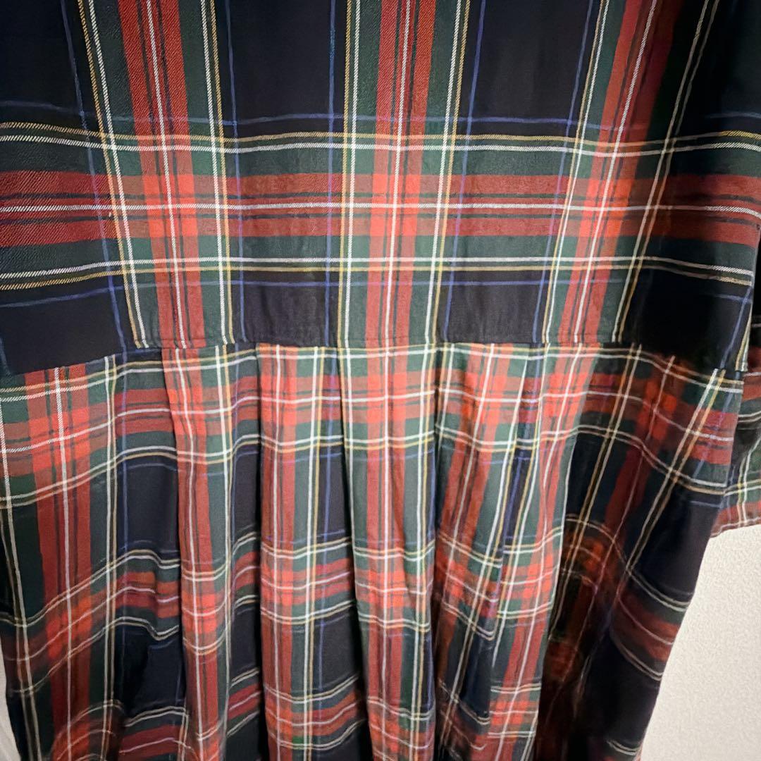 ワンピース ロング タータンチェック 赤 bonpon　フェリシモ pon LL