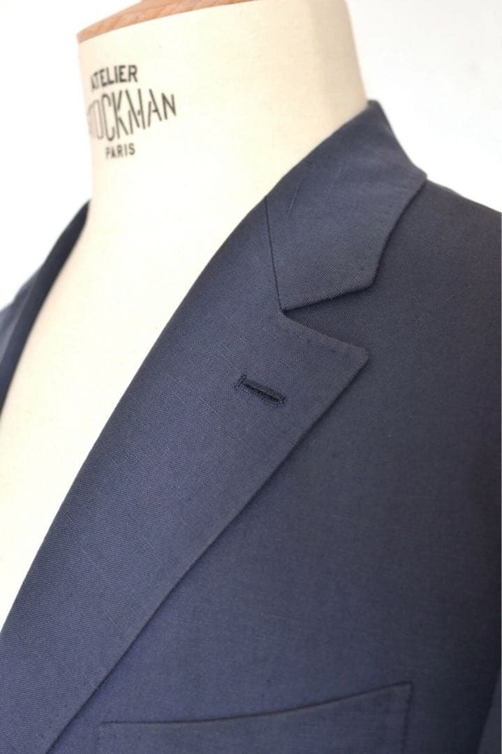 アルニス 高級スーツ 54 EU ネイビー コットンリネン混 フランス製