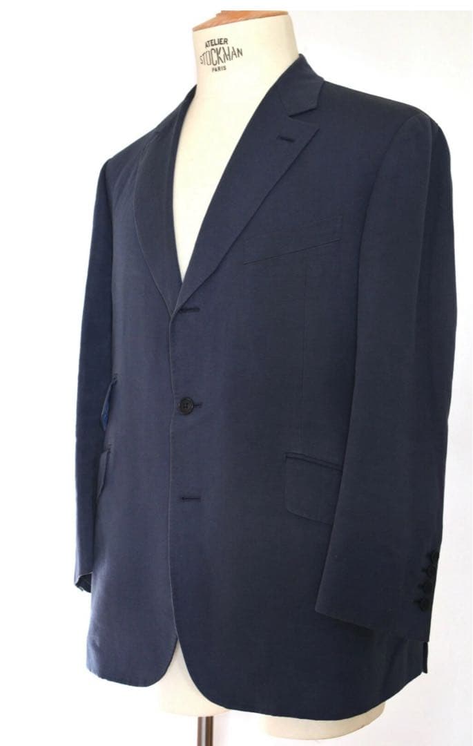 アルニス 高級スーツ 54 EU ネイビー コットンリネン混 フランス製