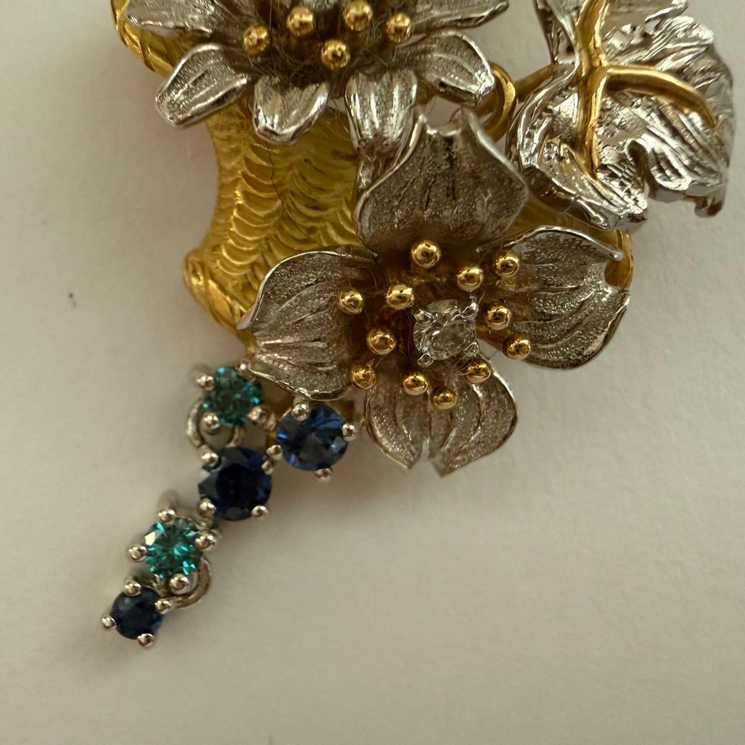 石川暢子ペンダントトップpt900K18ダイヤ0.24サファイヤ0.36ct