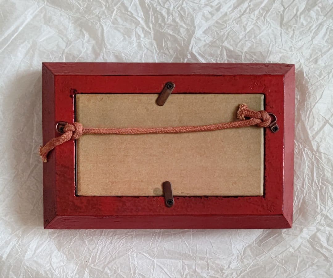 松崎融 朱漆 額縁 絵絣 古布 民芸 民藝