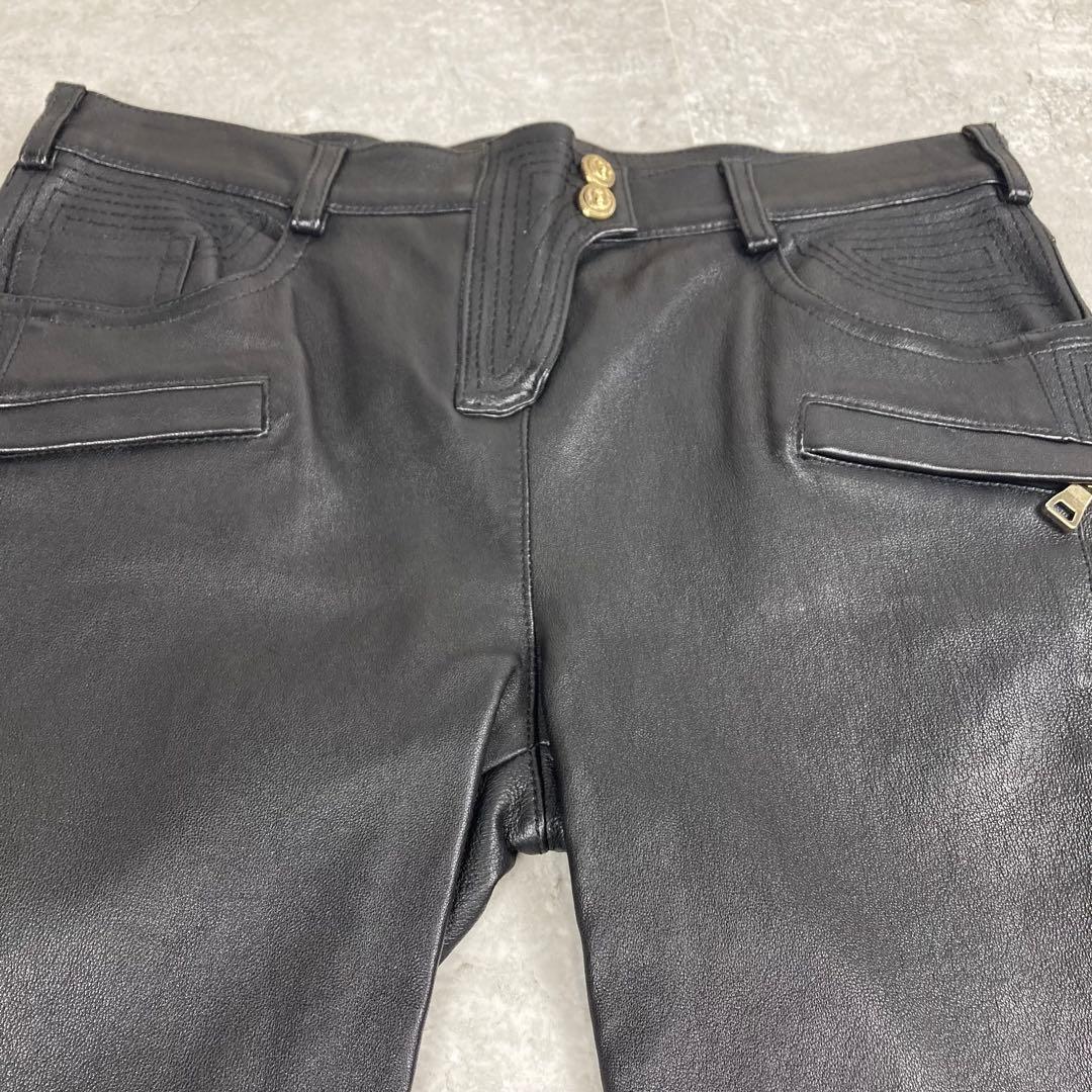 美品　BALMAIN バルマン　ラムレザー　パンツ　38 ブラック　BLACK