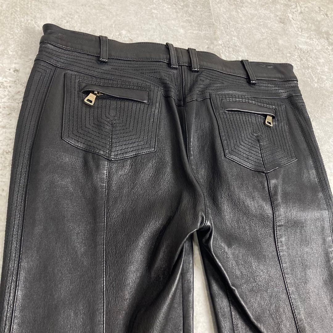 美品　BALMAIN バルマン　ラムレザー　パンツ　38 ブラック　BLACK