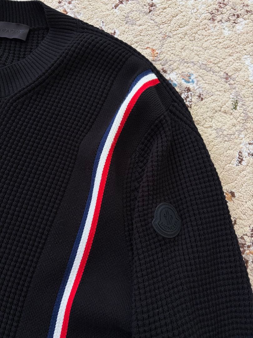 MONCLER トリコロール ワッフル サーマル コットン ニット セーター L