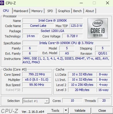 intel Core i9-10900K 動作確認済