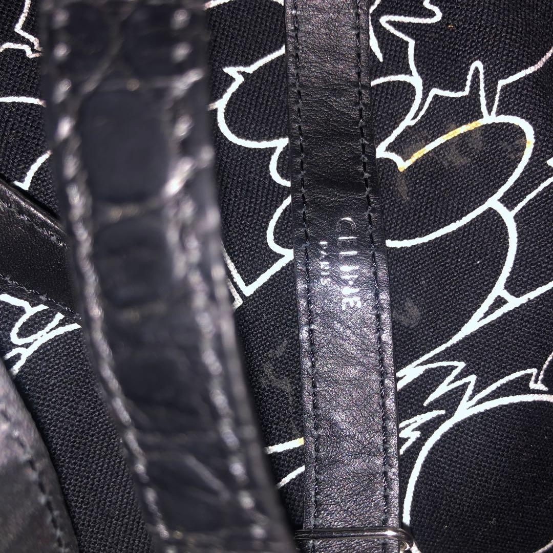 CELINE レザー サスペンダー ブラック クロコ型