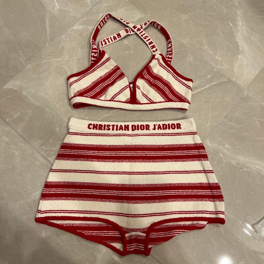 Dior 水着　タオル地　赤　ボーダー　セットアップ