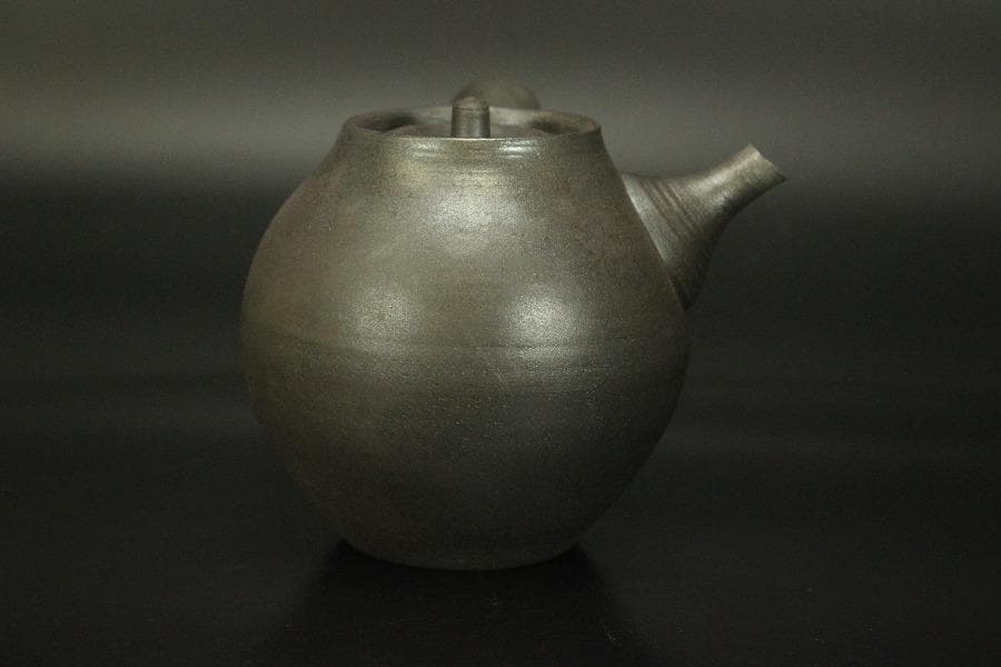 笠間焼 名工 黒田隆 作 特級 急須 焼締 横手 未使用(A455)