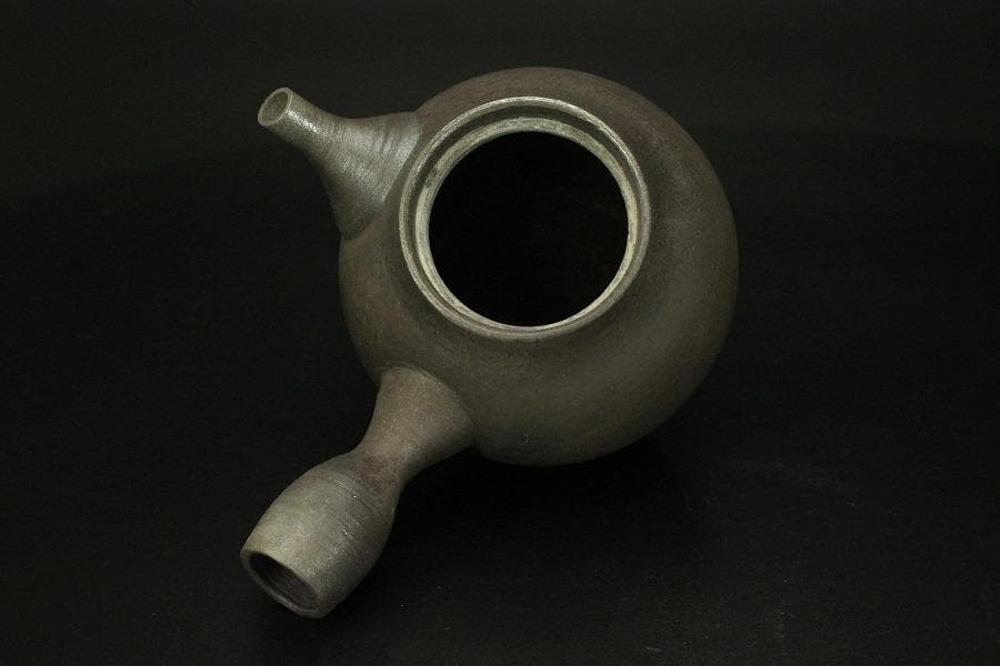 笠間焼 名工 黒田隆 作 特級 急須 焼締 横手 未使用(A455)