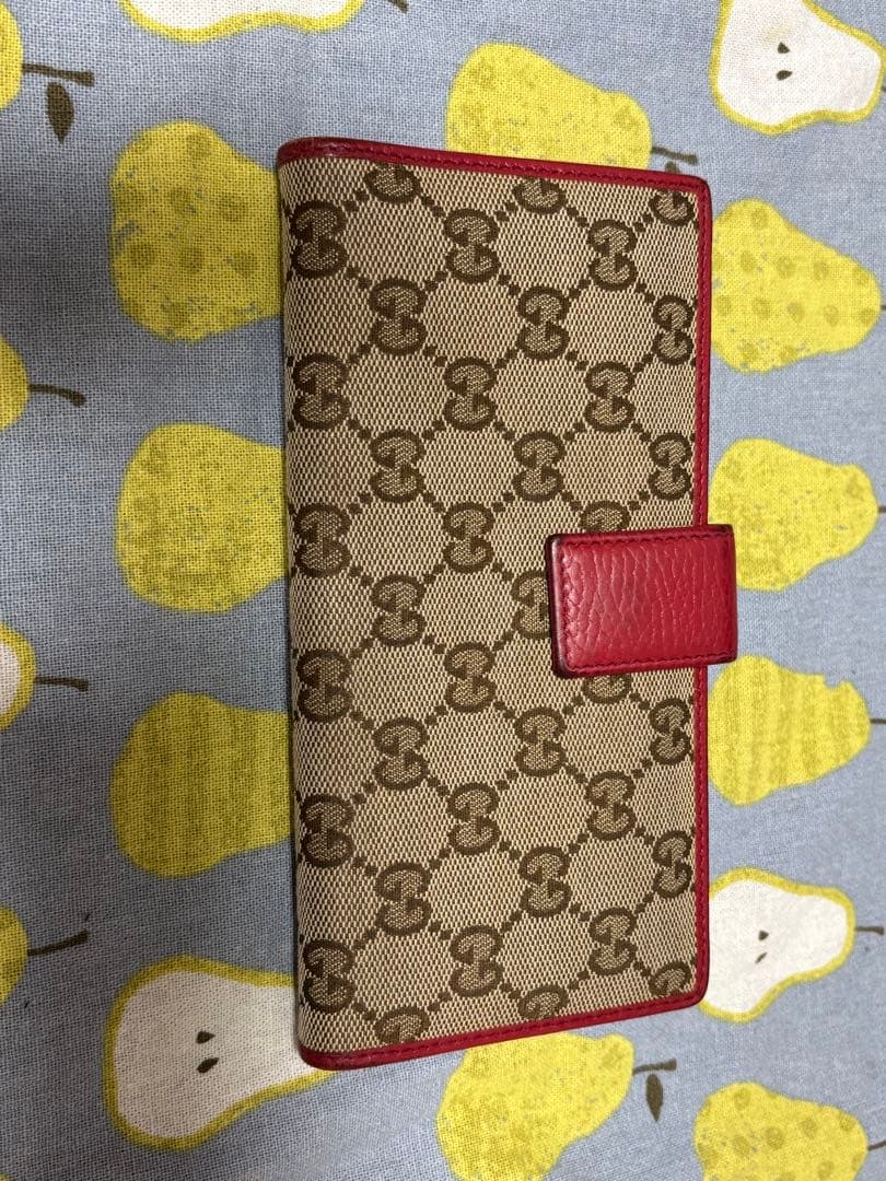 Gucci GGキャンバス 長財布 ベージュ/レッド