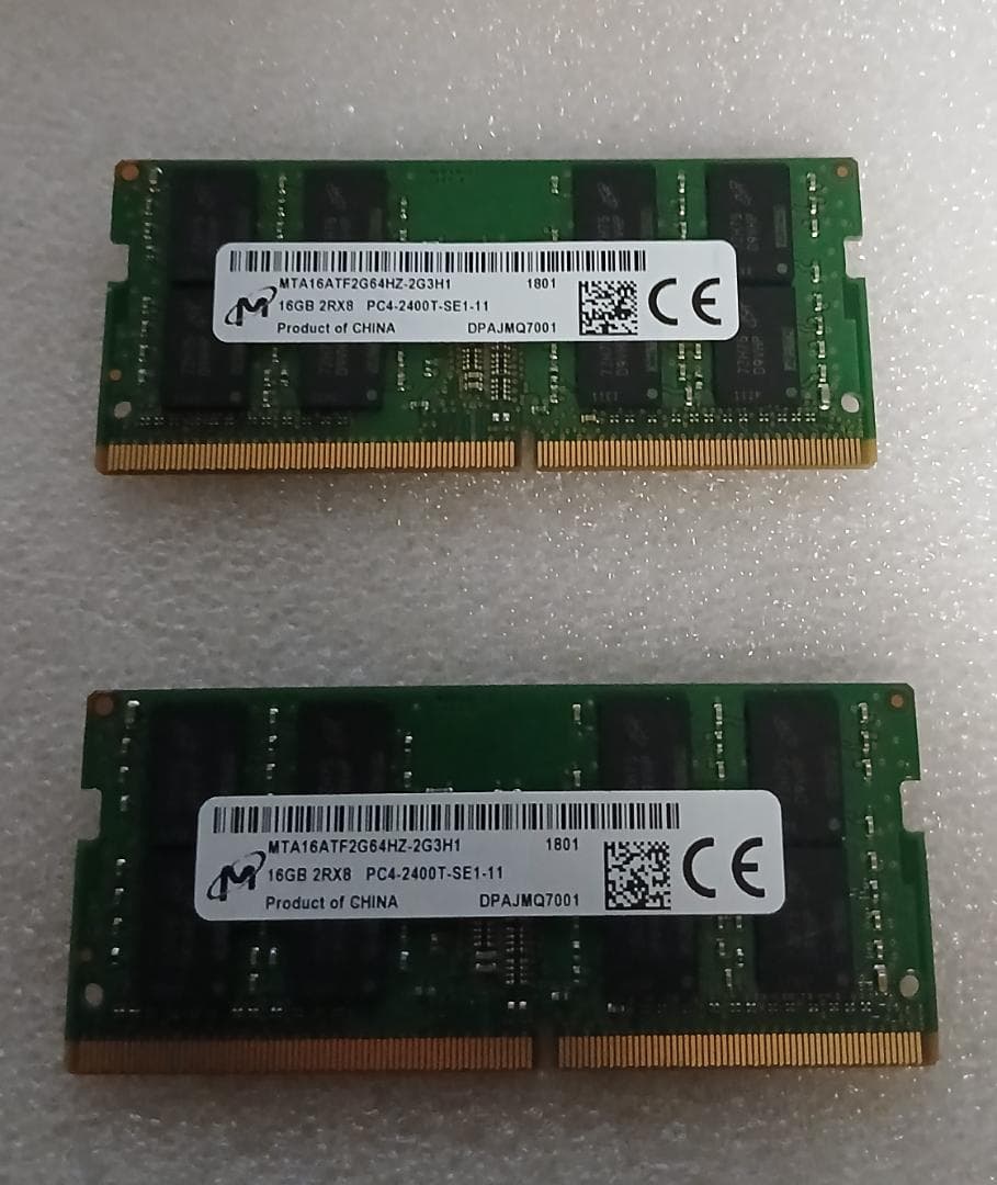2x DDR4 16GB ノート用 2400MHz Micron 動作良好