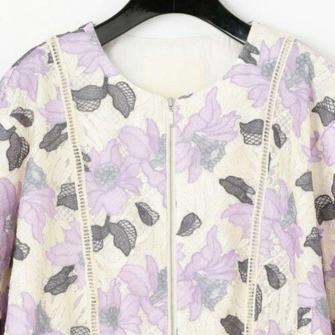 【美品】　グレースコンチネンタル　刺繍　フラワーブルゾン　パープル　ダイアグラム