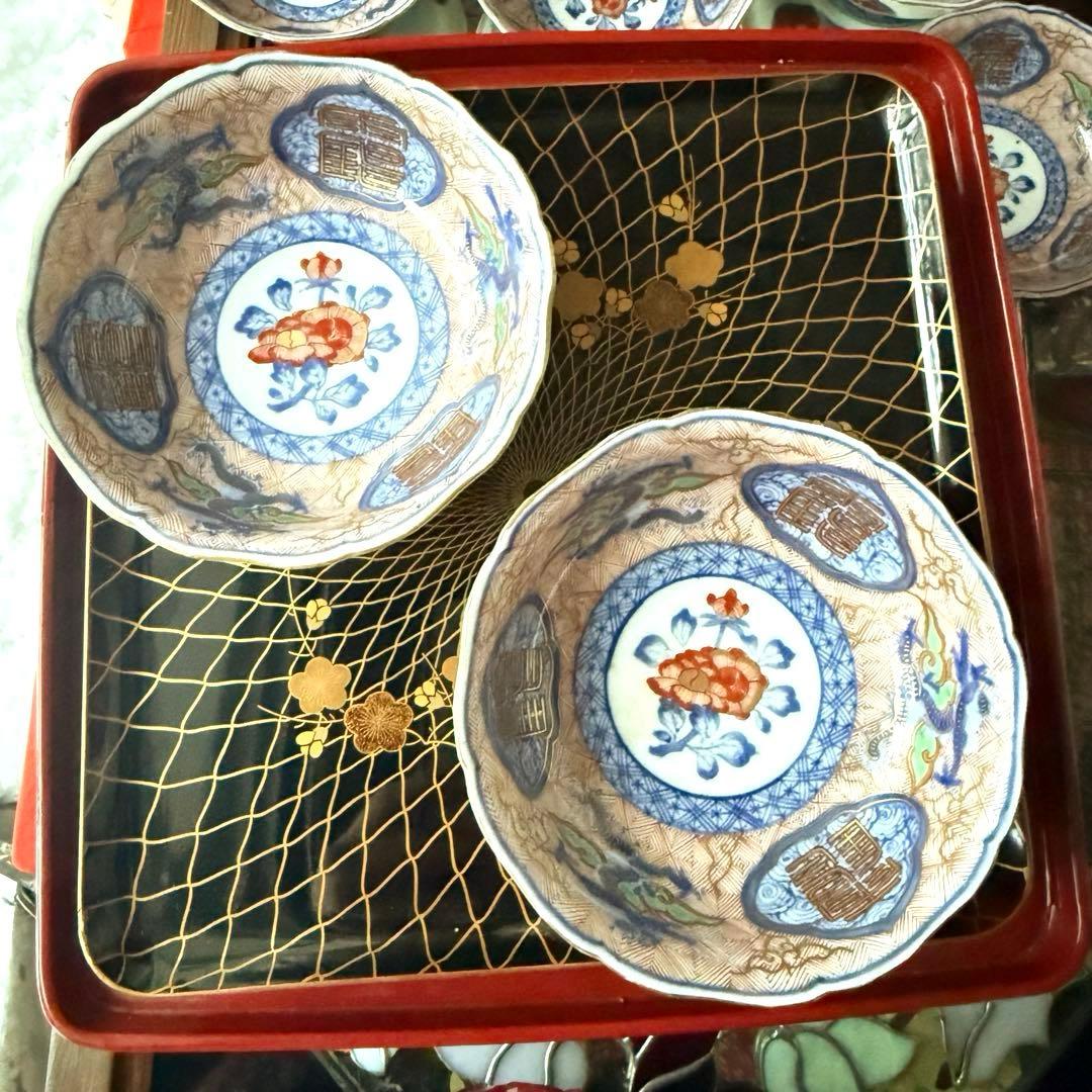 M様へ感謝お嫁入り‼️強運献上手大聖寺伊万里錦手Dragon❌牡丹龍　靏膾皿鉢2客