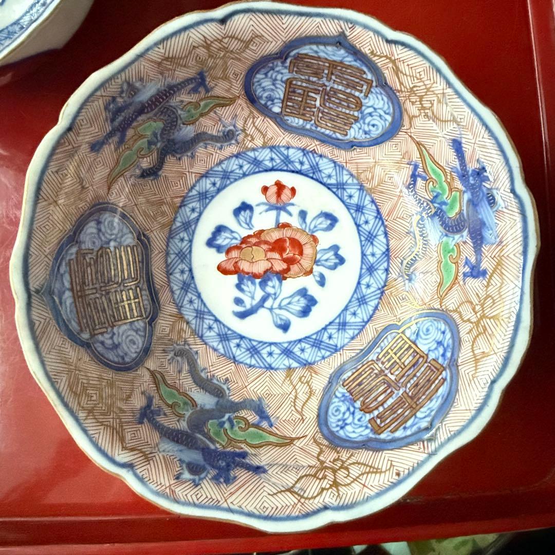M様へ感謝お嫁入り‼️強運献上手大聖寺伊万里錦手Dragon❌牡丹龍　靏膾皿鉢2客