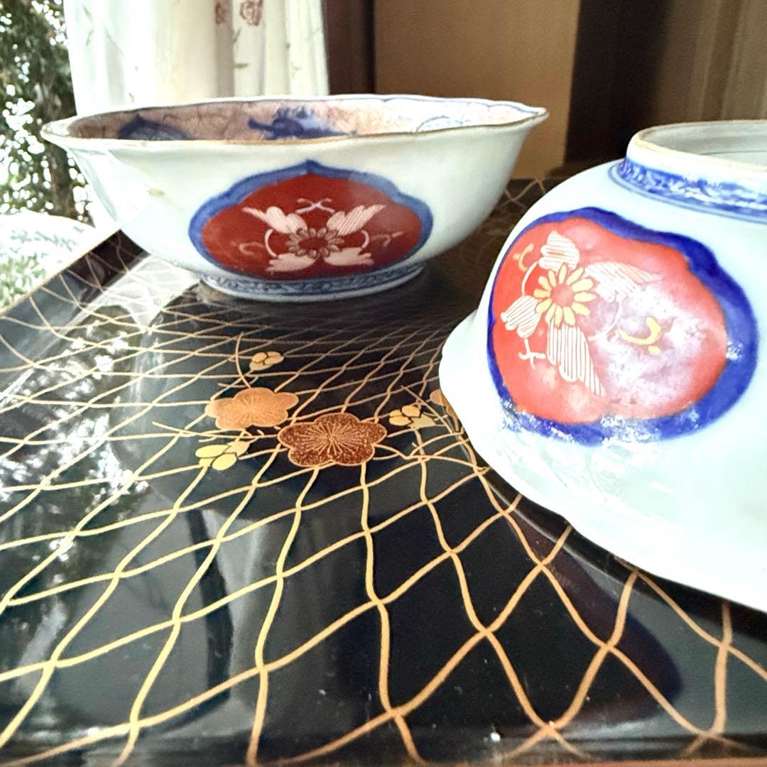 M様へ感謝お嫁入り‼️強運献上手大聖寺伊万里錦手Dragon❌牡丹龍　靏膾皿鉢2客