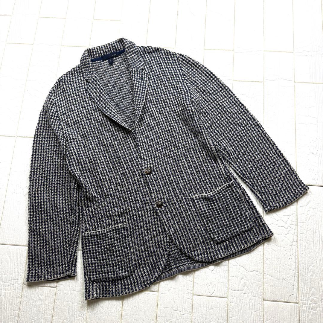 レアXXL★LARDINI ラルディーニ コットンリネン千鳥格子ニットジャケット
