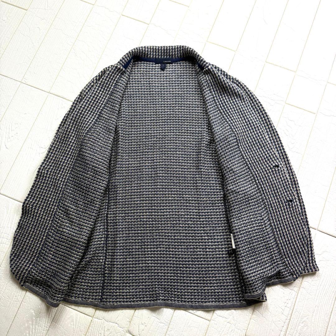 レアXXL★LARDINI ラルディーニ コットンリネン千鳥格子ニットジャケット