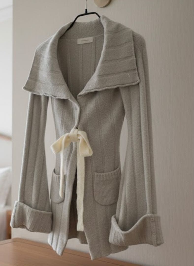 ANDMARY Ashley ribbon cardiganのみ ライトグレー