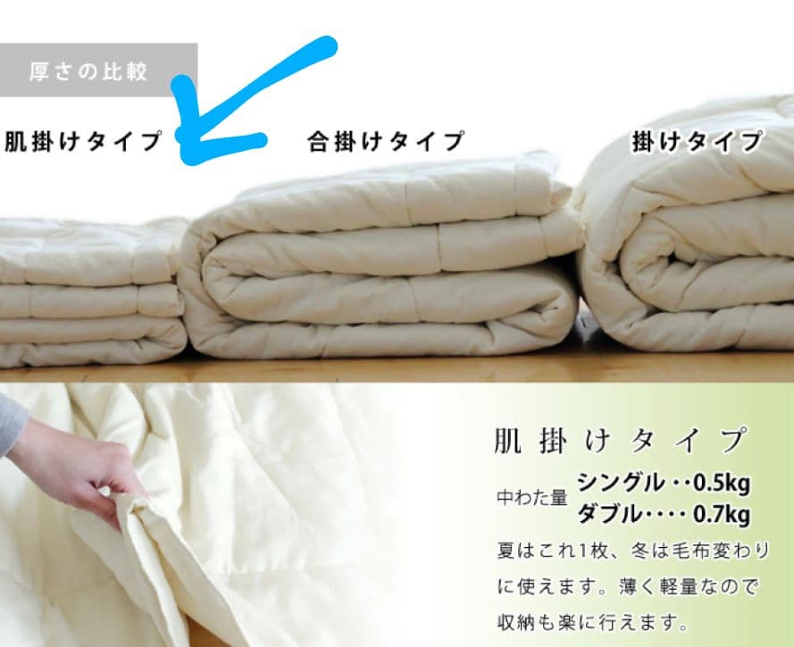 1/3迄　真綿肌掛け布団 0.5kg シングル シルク 絹 日本製
