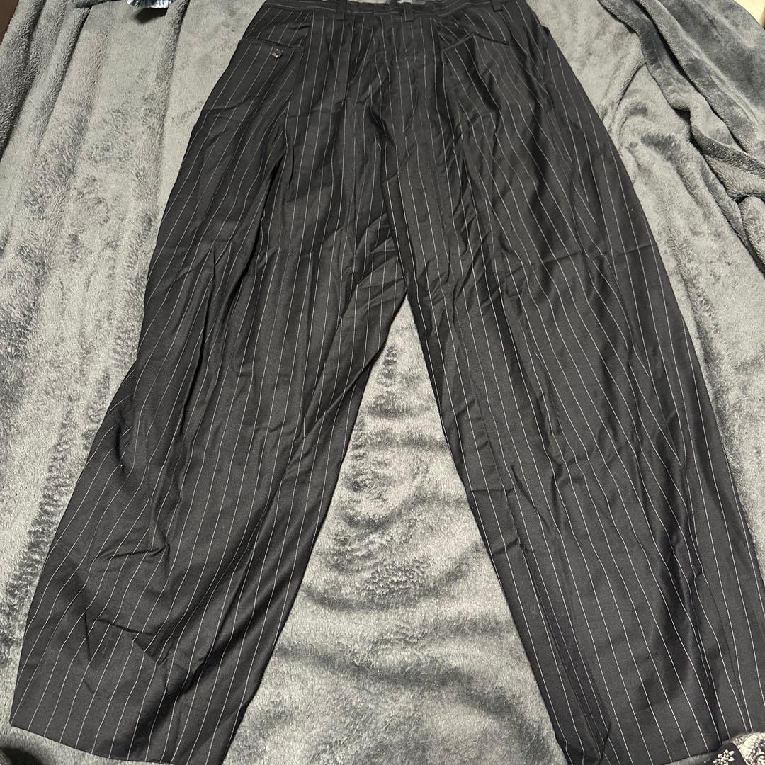 【定価¥37400】 URU 1TUCK PANTS ブラック ストライプパンツ