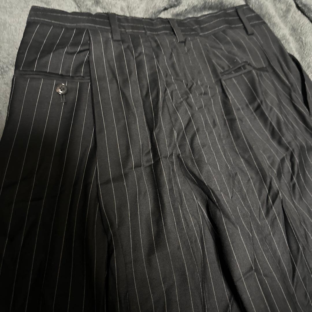 【定価¥37400】 URU 1TUCK PANTS ブラック ストライプパンツ
