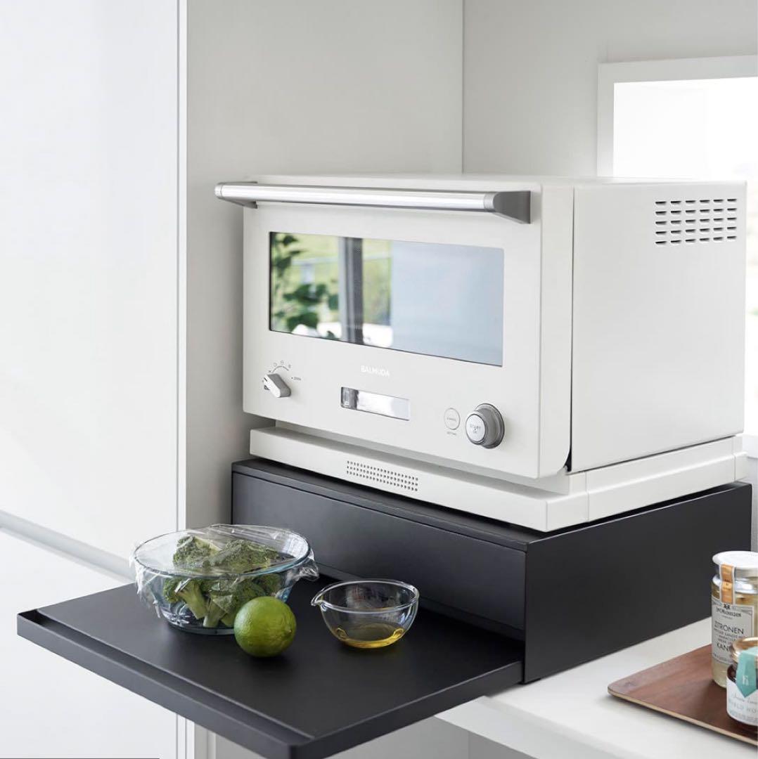 【未使用】山崎実業レンジ台（ブラック）／奥行37×幅45×高さ13.5cm