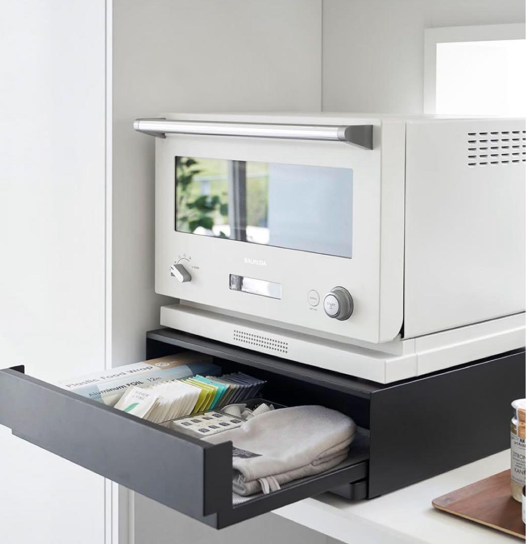 【未使用】山崎実業レンジ台（ブラック）／奥行37×幅45×高さ13.5cm