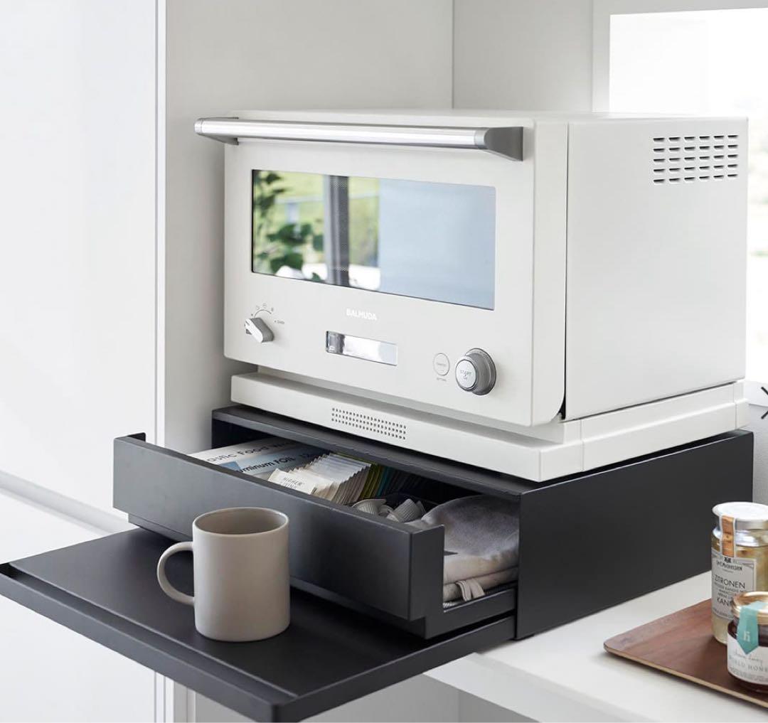 【未使用】山崎実業レンジ台（ブラック）／奥行37×幅45×高さ13.5cm