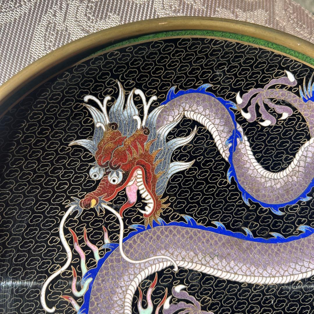 時代物 七宝皿 七宝焼 龍 縁起物 絵皿 置物