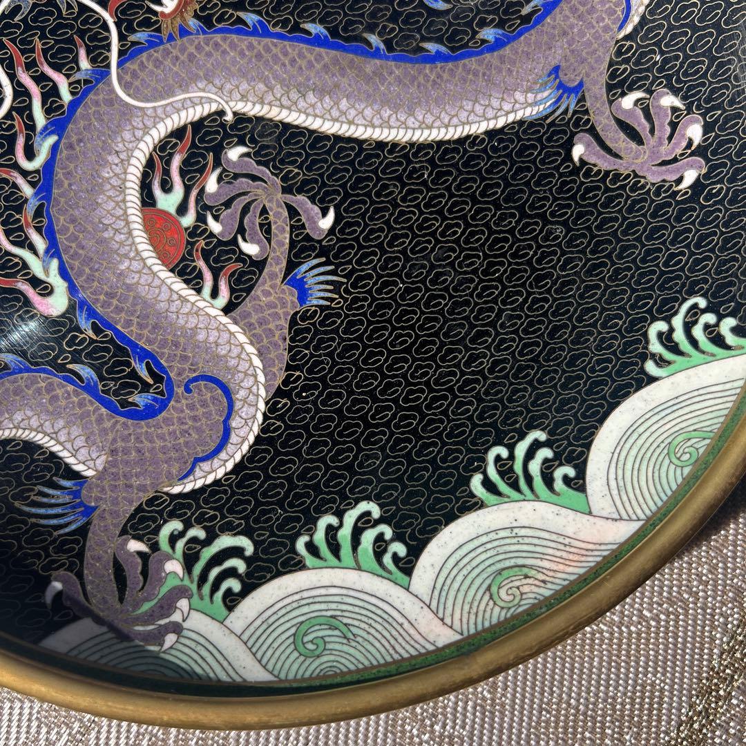 時代物 七宝皿 七宝焼 龍 縁起物 絵皿 置物