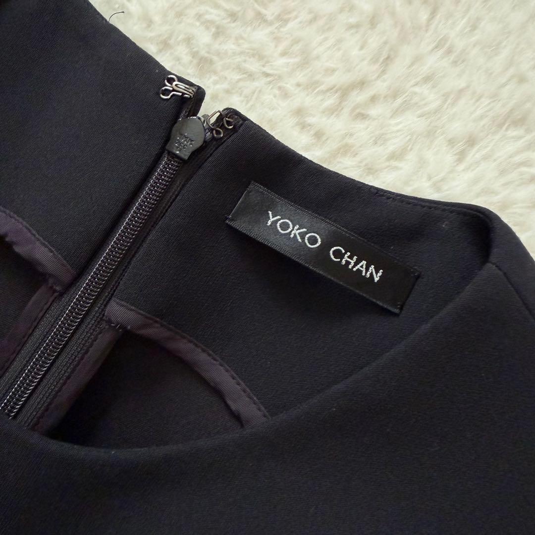 YOKO CHAN スカラップパール ワンピース 黒 38 結婚式 パーティー