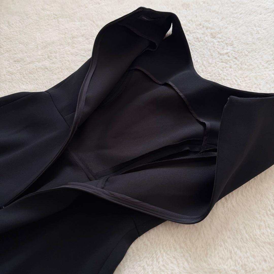 YOKO CHAN スカラップパール ワンピース 黒 38 結婚式 パーティー