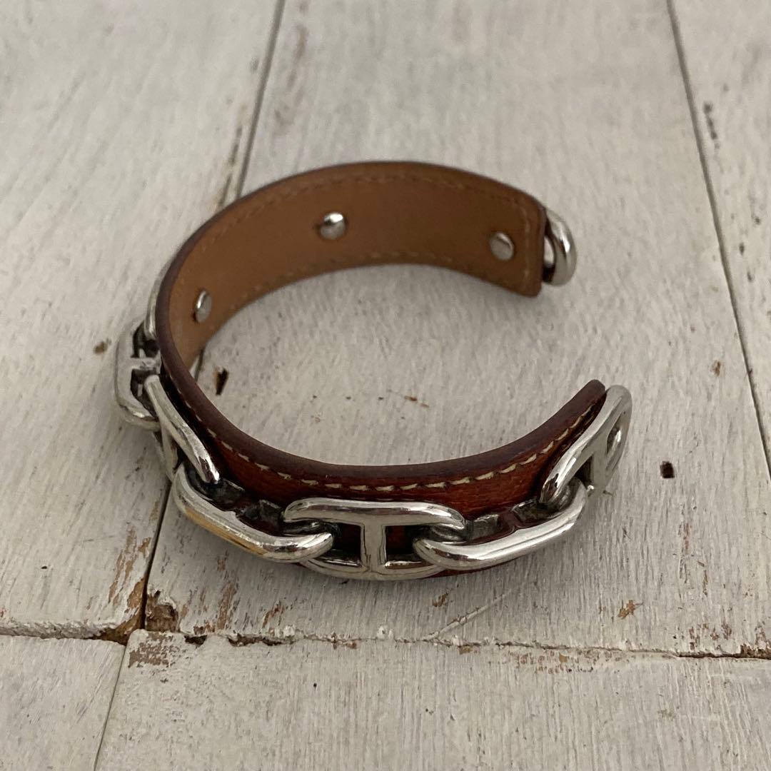 HERMES エルメス バングル シェーヌダンクル ブラウン レザー