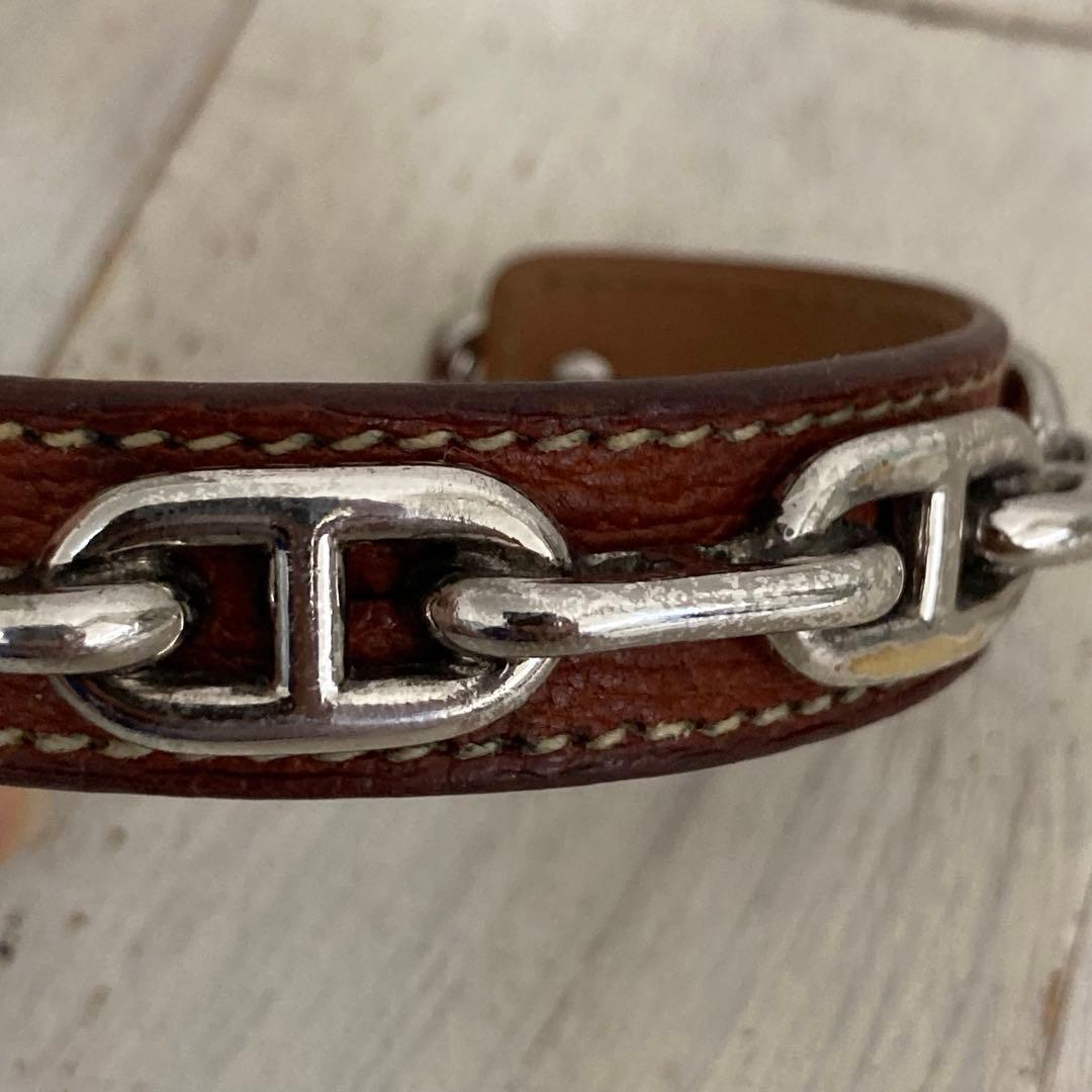 HERMES エルメス バングル シェーヌダンクル ブラウン レザー