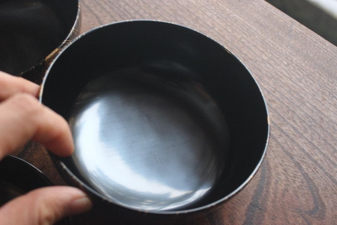 デッドストック！時代黒漆に極上松竹梅蒔絵の映える煮物椀2点（検輪島塗雑煮椀蒔絵椀